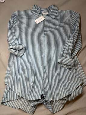 Sage The Label Shirt Layered Romper Blue White Striped Size M